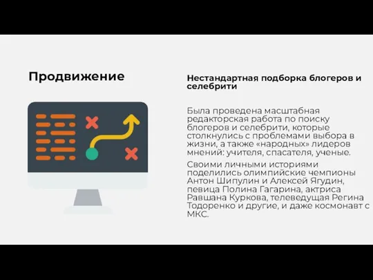 Продвижение Нестандартная подборка блогеров и селебрити Была проведена масштабная редакторская работа по