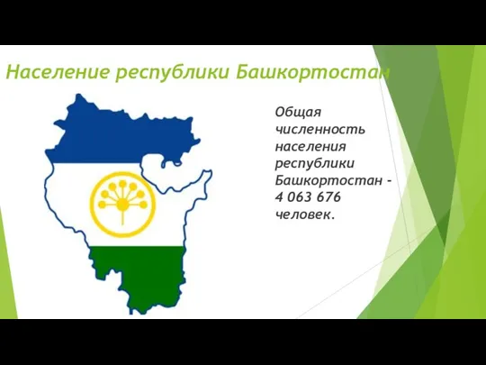 Население республики Башкортостан Общая численность населения республики Башкортостан - 4 063 676 человек.