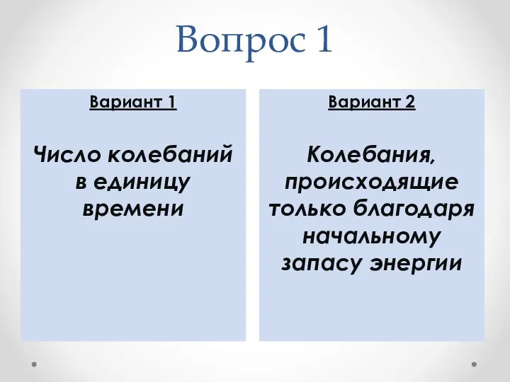 Вопрос 1 Вариант 2 Колебания, происходящие только благодаря начальному запасу энергии Вариант