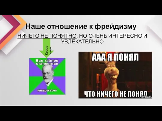 Наше отношение к фрейдизму НИЧЕГО НЕ ПОНЯТНО, НО ОЧЕНЬ ИНТЕРЕСНО И УВЛЕКАТЕЛЬНО Кроме этого