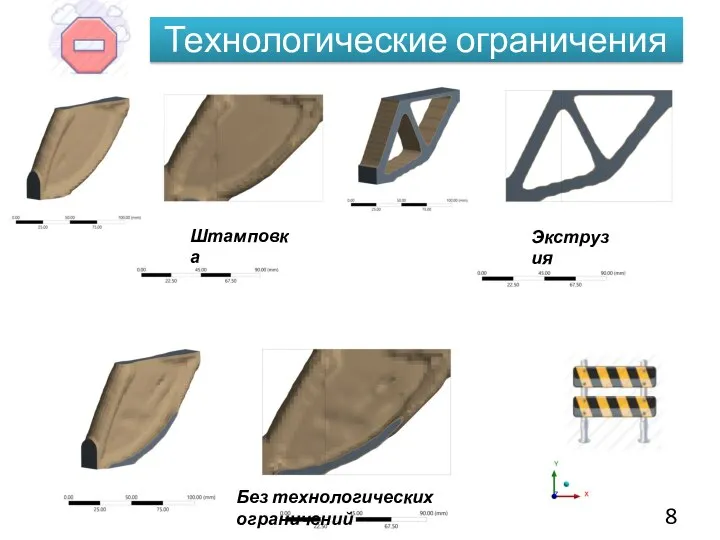 Технологические ограничения Штамповка Экструзия Без технологических ограничений