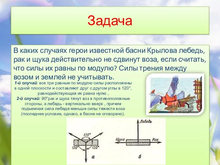 Задача В каких случаях герои известной басни Крылова лебедь, рак и щука