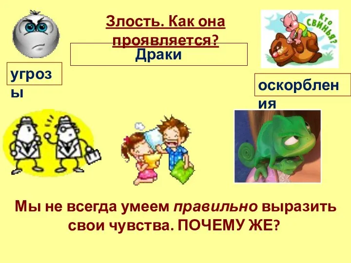 Мы не всегда умеем правильно выразить свои чувства. ПОЧЕМУ ЖЕ? Злость. Как