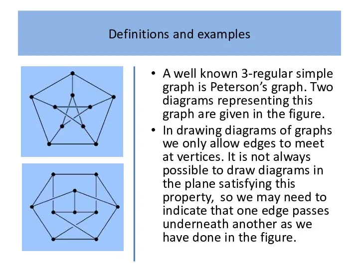 Definitions and examples A well known 3-regular simple graph is Peterson’s graph.