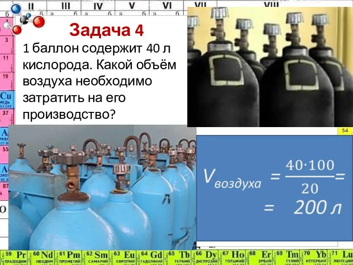 Задача 4 1 баллон содержит 40 л кислорода. Какой объём воздуха необходимо затратить на его производство?