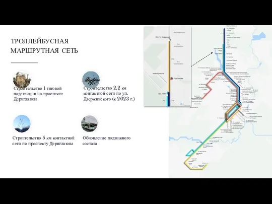 ТРОЛЛЕЙБУСНАЯ МАРШРУТНАЯ СЕТЬ Строительство 5 км контактной сети по проспекту Дериглазова Обновление