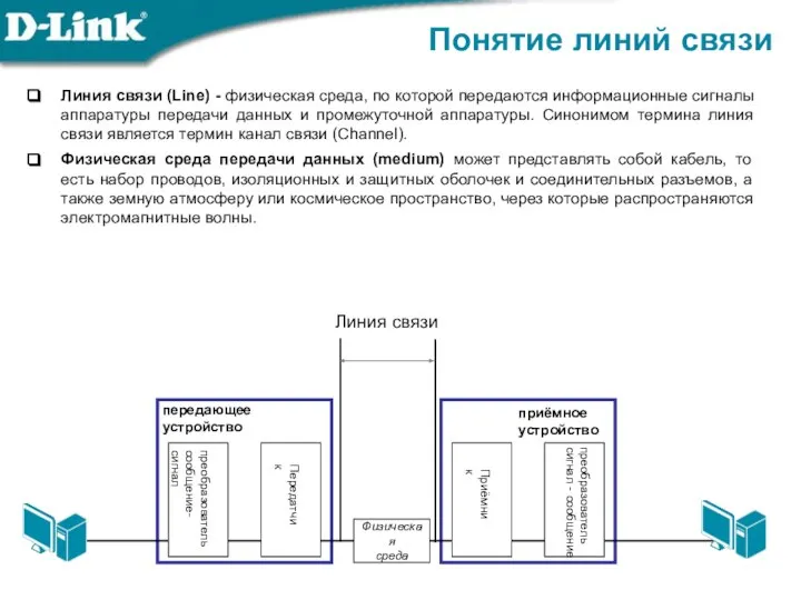 Понятие линий связи Линия связи (Line) - физическая среда, по которой передаются