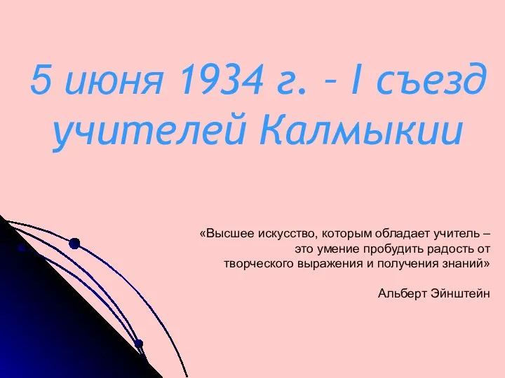 5 июня 1934 г. – I съезд учителей Калмыкии «Высшее искусство, которым