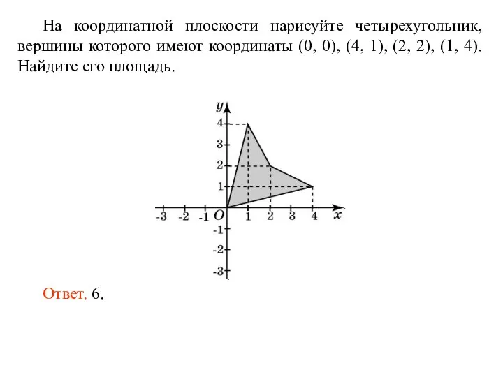 На координатной плоскости нарисуйте четырехугольник, вершины которого имеют координаты (0, 0), (4,
