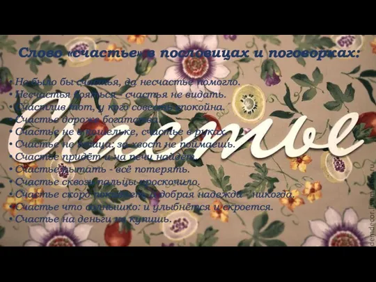 Слово «счастье» в пословицах и поговорках: Не было бы счастья, да несчастье