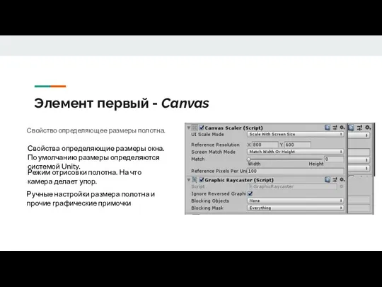 Элемент первый - Canvas Свойство определяющее размеры полотна. Свойства определяющие размеры окна.