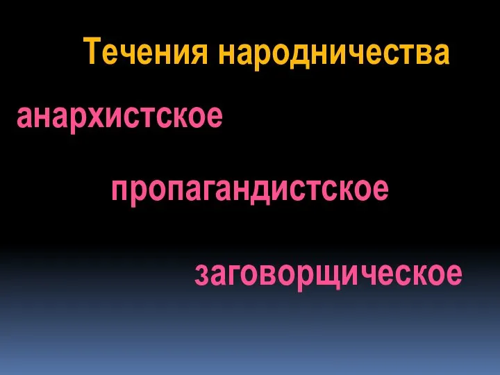 Течения народничества анархистское пропагандистское заговорщическое