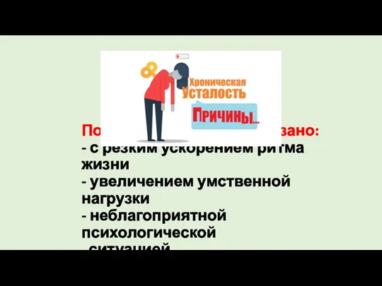 Появление синдрома связано: - с резким ускорением ритма жизни - увеличением умственной