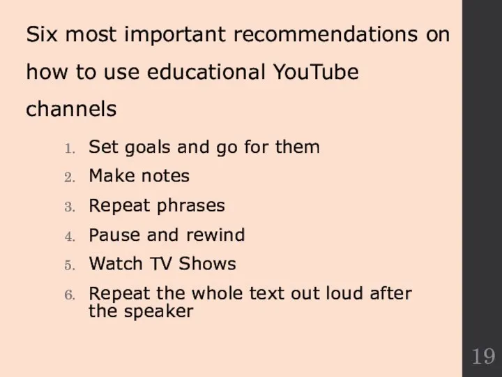 Six most important recommendations on how to use educational YouTube channels Set