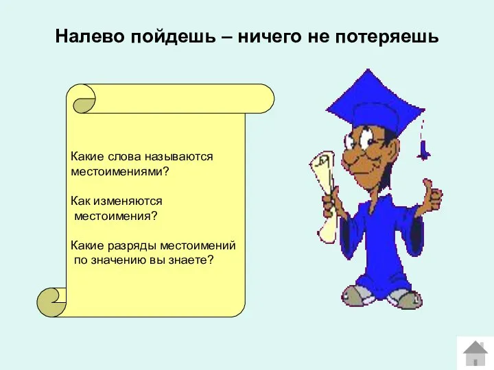 Налево пойдешь – ничего не потеряешь Какие слова называются местоимениями? Как изменяются