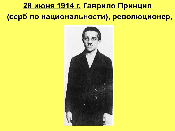 28 июня 1914 г. Гаврило Принцип (серб по национальности), революционер,