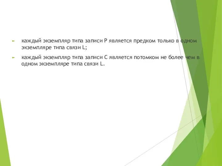 каждый экземпляр типа записи P является предком только в одном экземпляре типа