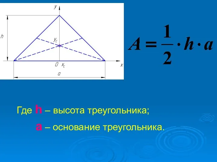 Где h – высота треугольника; а – основание треугольника.