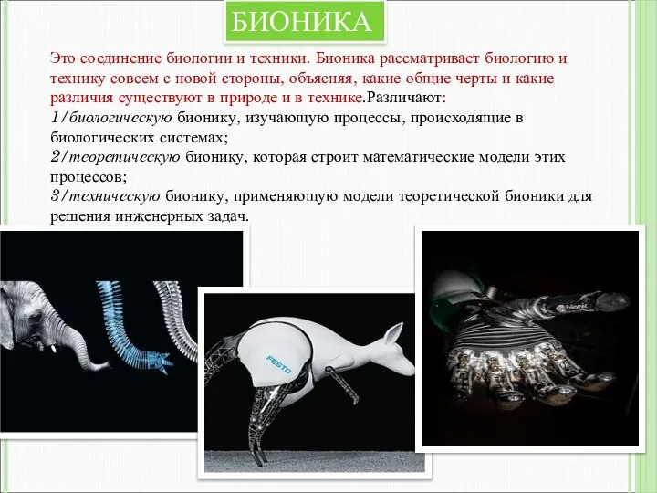 БИОНИКА Это соединение биологии и техники. Бионика рассматривает биологию и технику совсем