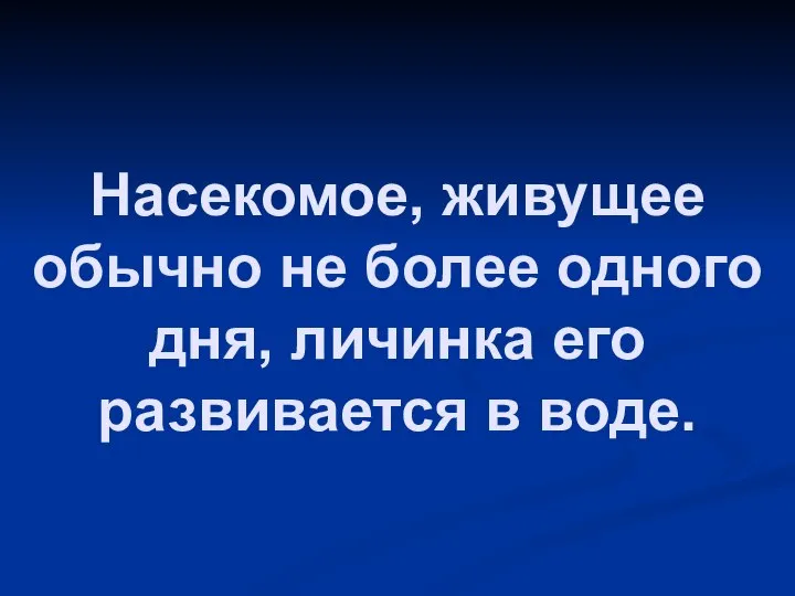 Насекомое, живущее обычно не более одного дня, личинка его развивается в воде.