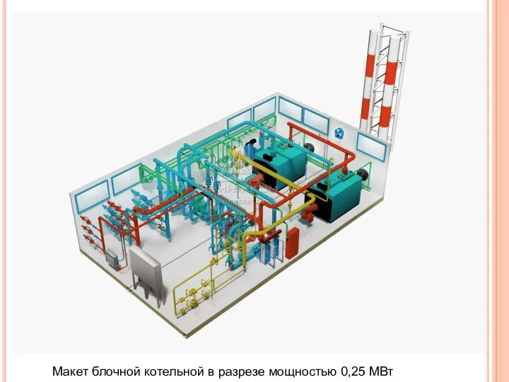 Макет блочной котельной в разрезе мощностью 0,25 МВт