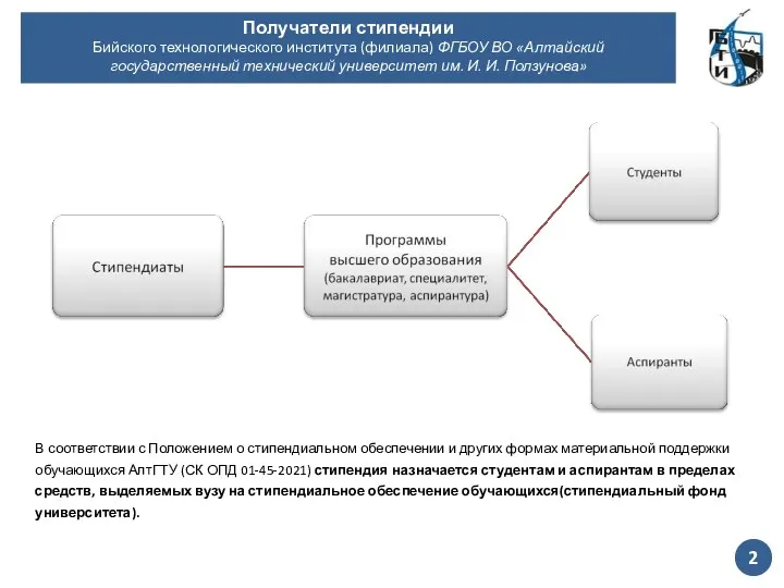 2 Получатели стипендии Бийского технологического института (филиала) ФГБОУ ВО «Алтайский государственный технический