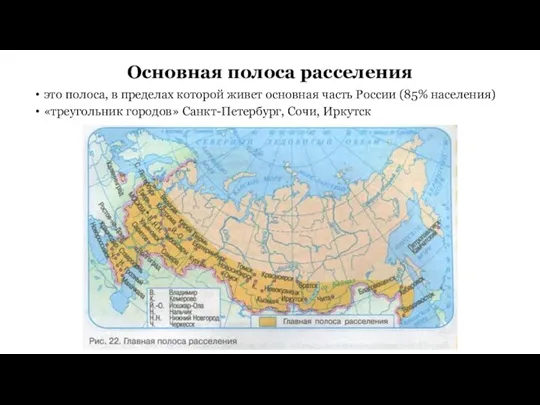 Основная полоса расселения это полоса, в пределах которой живет основная часть России