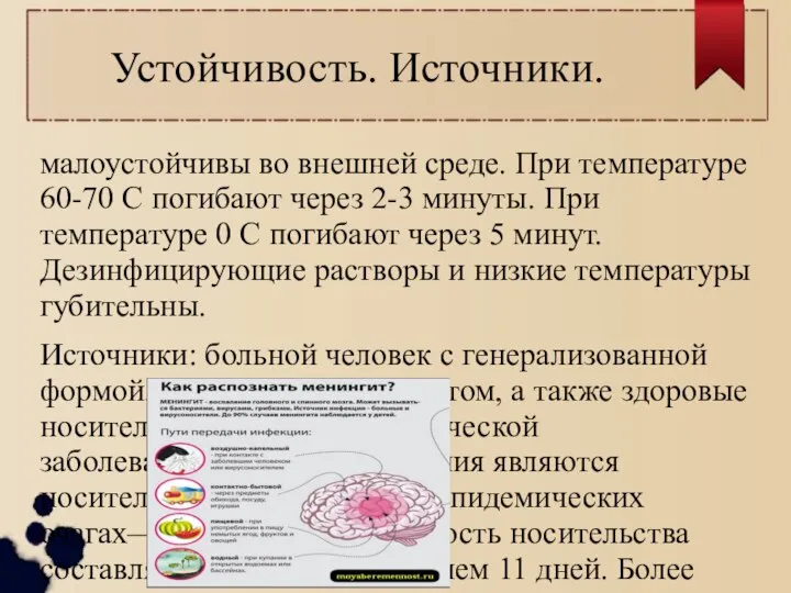 Устойчивость. Источники. малоустойчивы во внешней среде. При температуре 60-70 С погибают через