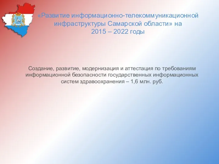 «Развитие информационно-телекоммуникационной инфраструктуры Самарской области» на 2015 – 2022 годы Создание, развитие,