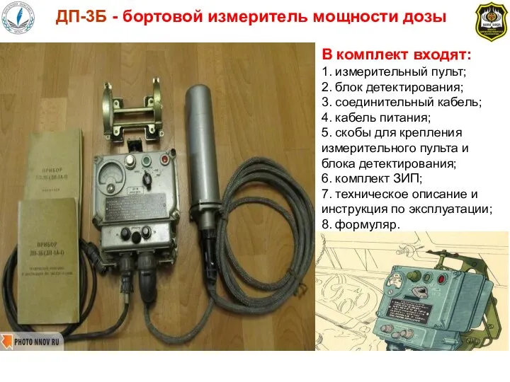 ДП-3Б - бортовой измеритель мощности дозы В комплект входят: 1. измерительный пульт;