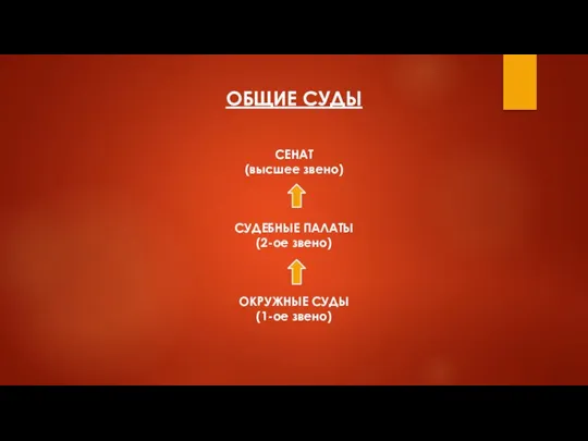 ОБЩИЕ СУДЫ СЕНАТ (высшее звено) СУДЕБНЫЕ ПАЛАТЫ (2-ое звено) ОКРУЖНЫЕ СУДЫ (1-ое звено)