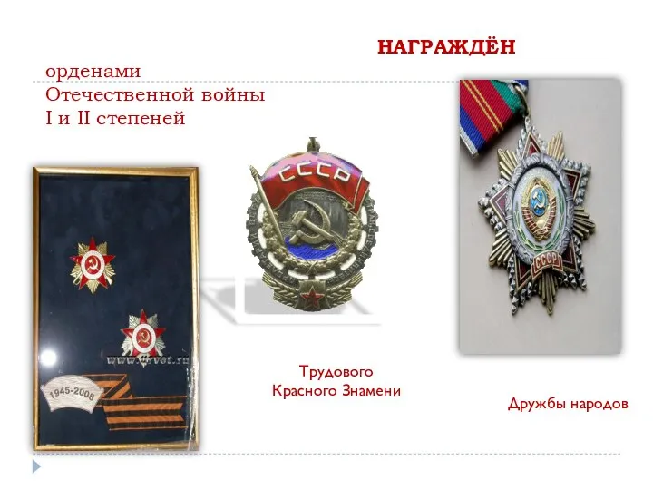 НАГРАЖДЁН орденами Отечественной войны I и II степеней Трудового Красного Знамени Дружбы народов