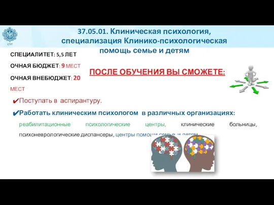 37.05.01. Клиническая психология, специализация Клинико-психологическая помощь семье и детям СПЕЦИАЛИТЕТ: 5,5 ЛЕТ