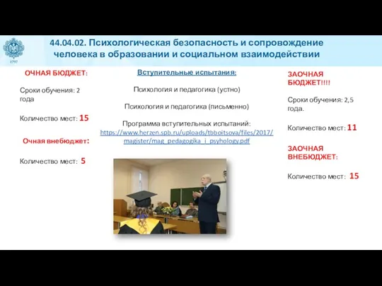 44.04.02. Психологическая безопасность и сопровождение человека в образовании и социальном взаимодействии ОЧНАЯ