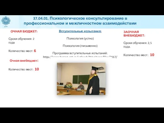 37.04.01. Психологическое консультирование в профессиональном и межличностном взаимодействии ОЧНАЯ БЮДЖЕТ: Сроки обучения: