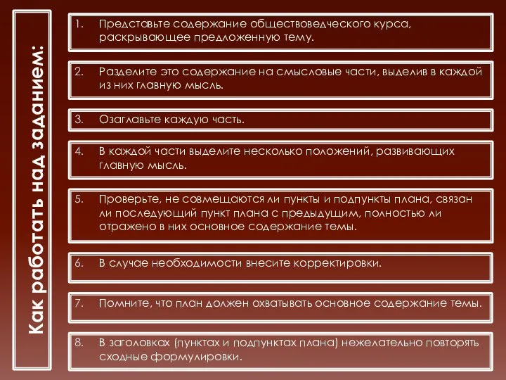 Как работать над заданием: Представьте содержание обществоведческого курса, раскрывающее предложенную тему. В