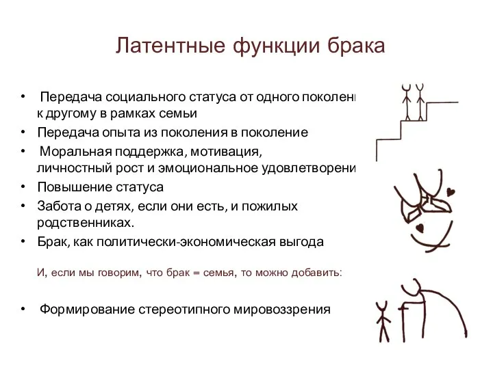 Латентные функции брака Передача социального статуса от одного поколения к другому в