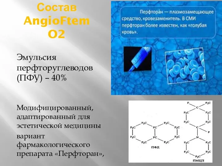 Состав AngioFtem O2 Эмульсия перфторуглеводов (ПФУ) – 40% Модифицированный, адаптированный для эстетической