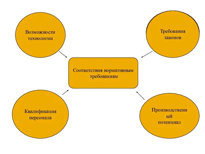 Соответствия нормативным требованиям Требования законов Производственный потенциал Квалификация персонала Возможности технологии