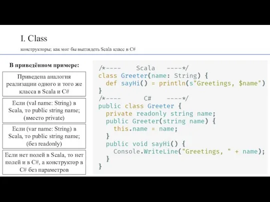 I. Class конструкторы; как мог бы выглядеть Scala класс в C# В