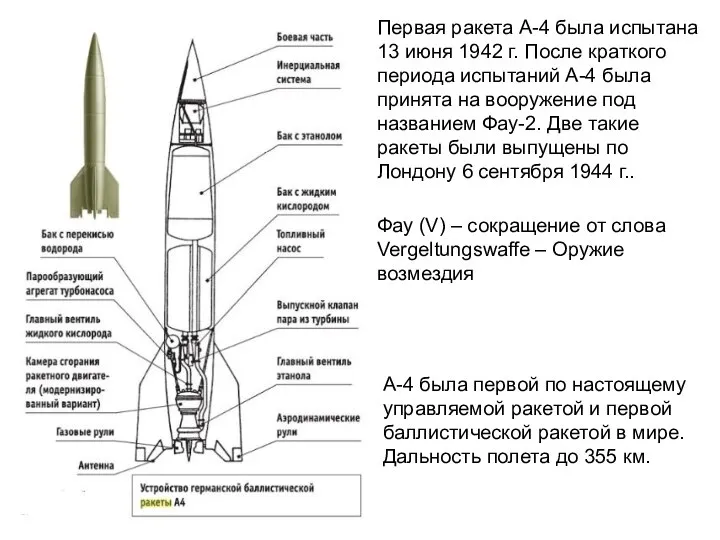 Первая ракета А-4 была испытана 13 июня 1942 г. После краткого периода