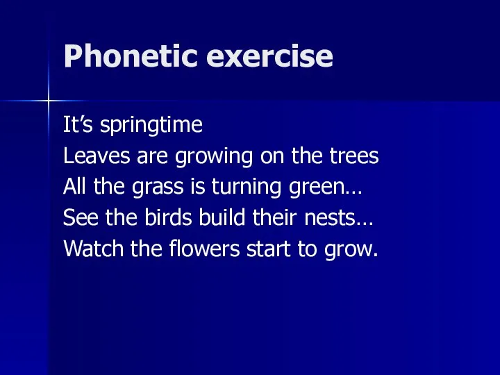 Phonetic exercise It’s springtime Leaves are growing on the trees All the