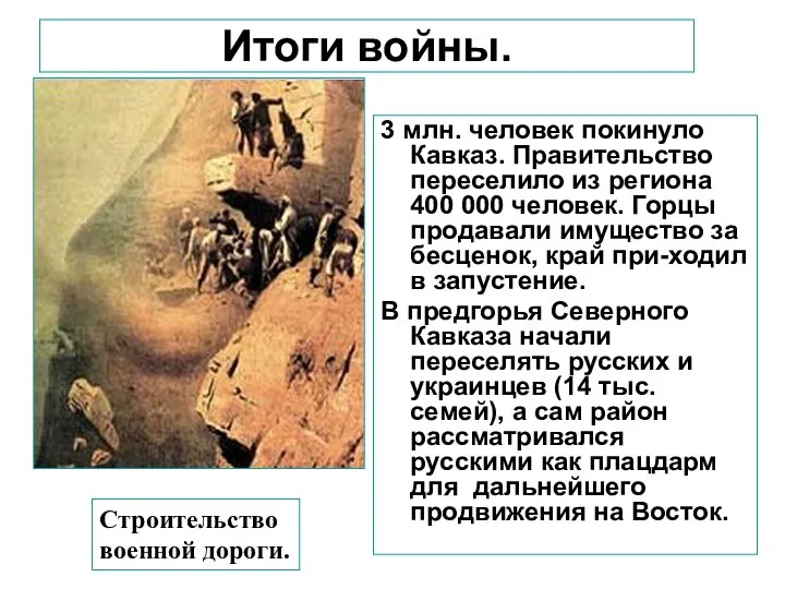 3 млн. человек покинуло Кавказ. Правительство переселило из региона 400 000 человек.