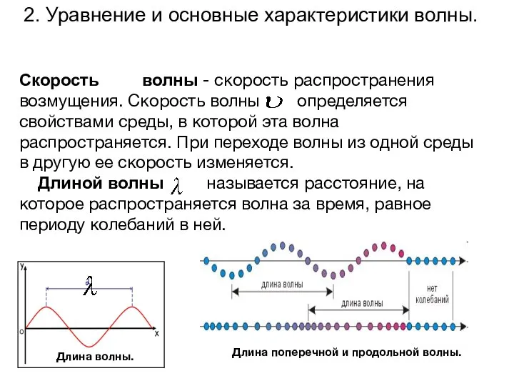 Скорость волны - скорость распространения возмущения. Скорость волны определяется свойствами среды, в