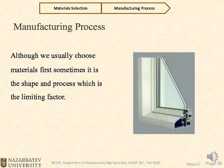 Manufacturing Process Although we usually choose materials first sometimes it is the