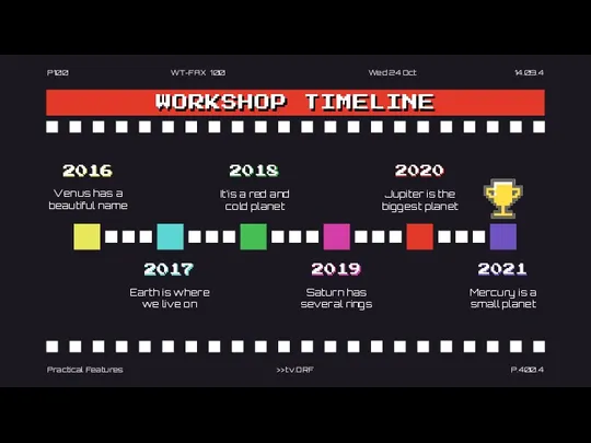 WORKSHOP TIMELINE Practical Features >> tv.ORF P.400.4 2017 Earth is where we