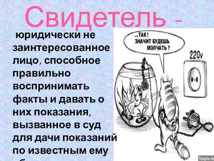 Свидетель - юридически не заинтересованное лицо, способное правильно воспринимать факты и давать