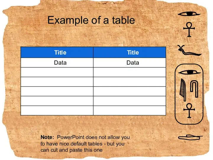 Example of a table Note: PowerPoint does not allow you to have