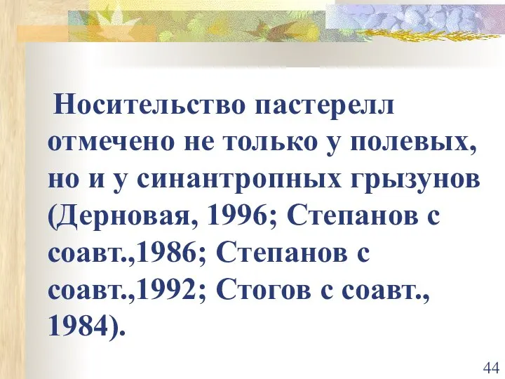 Носительство пастерелл отмечено не только у полевых, но и у синантропных грызунов