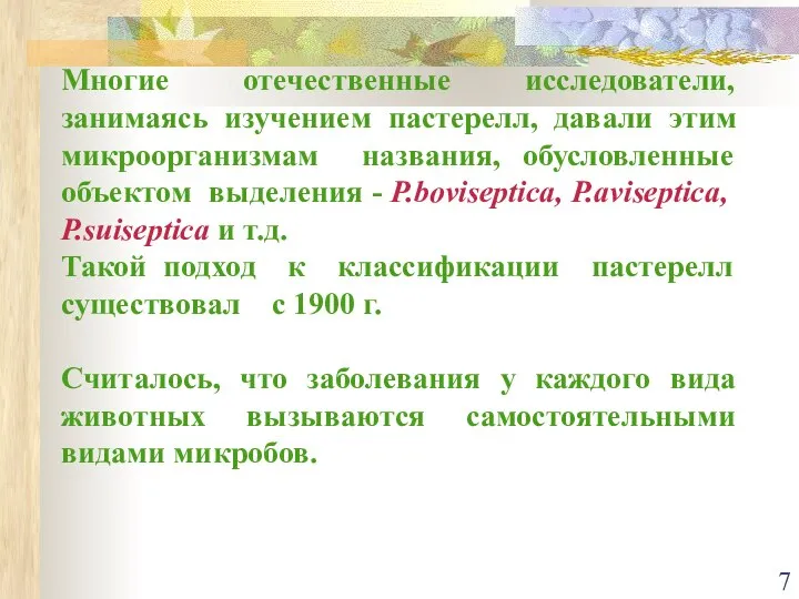 Многие отечественные исследователи, занимаясь изучением пастерелл, давали этим микроорганизмам названия, обусловленные объектом